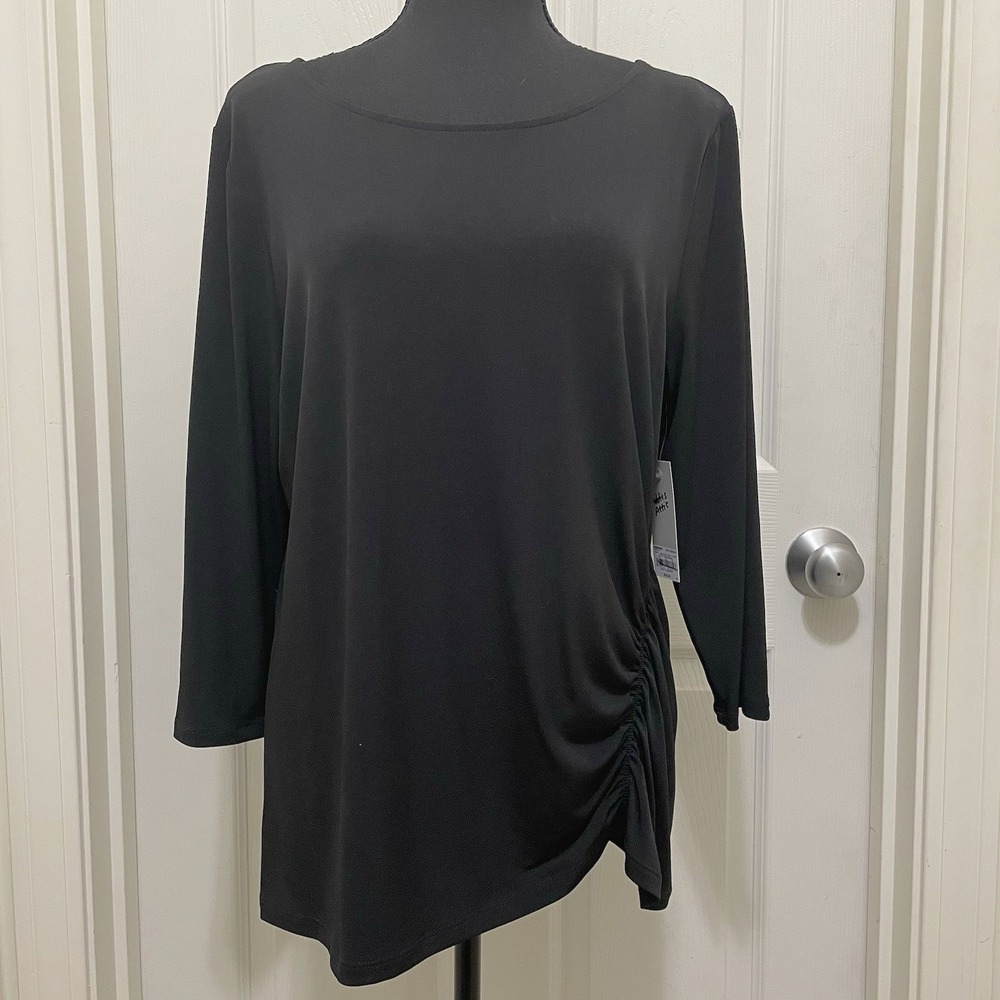 NEW‎ Croft & Barrow Side Ruched  3/4 Sleeve Draped Black Shirt NWT Womens Medium
